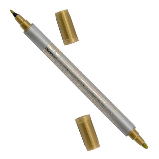 Gold marker pen with silver body on a white background