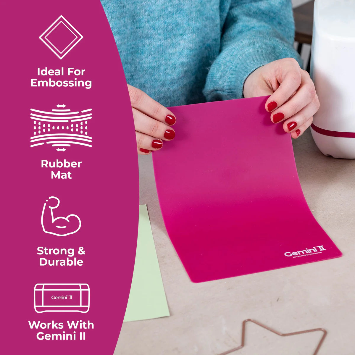 Gemini II raspberry rubber embossing mat showing strong durable construction ideal for creating embossed designs with metal dies