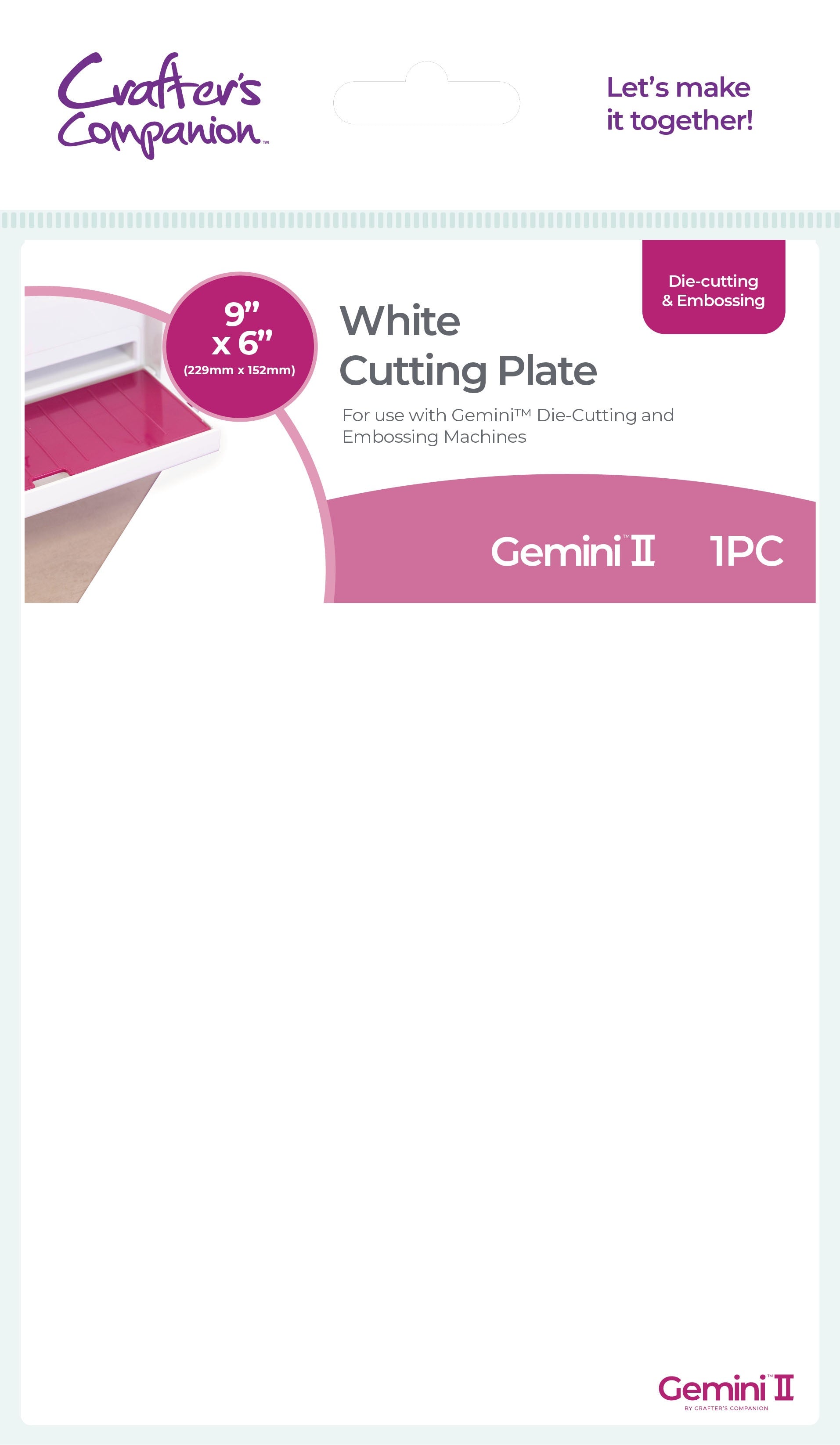 Crafter's Companion Gemini II White Cutting Plate 6x9 inch packaged for die-cutting and embossing machines