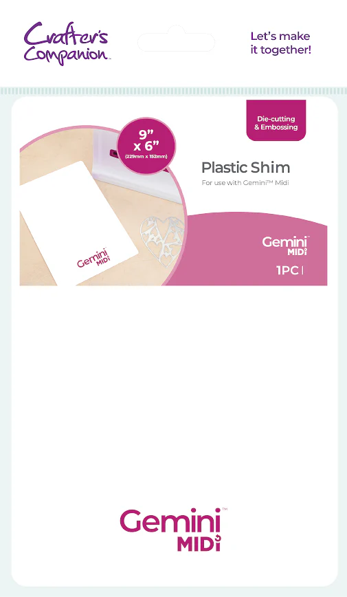Crafter's Companion Gemini Midi plastic shim packaging showing 9x6 inch size for embossing