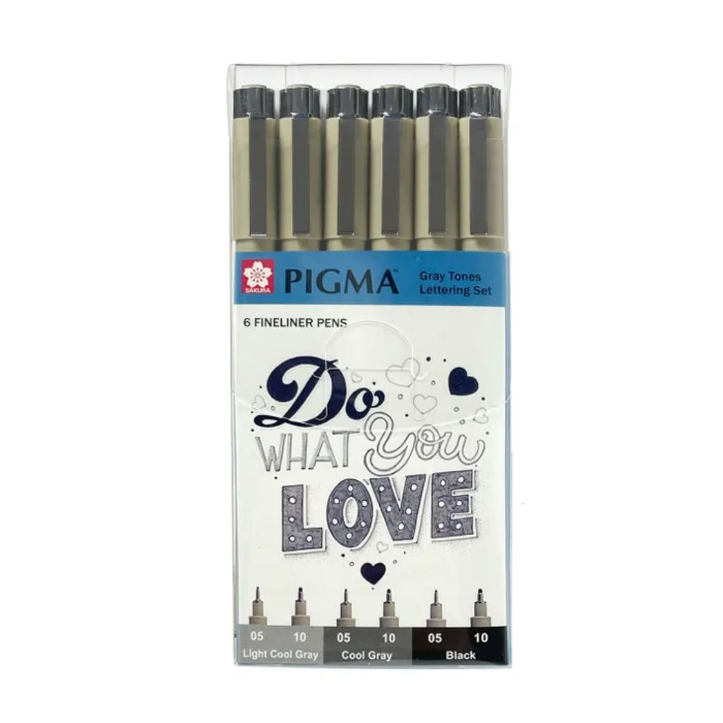 Sakura Pigma grey tones lettering set packet with archival ink pens for hand lettering and calligraphy