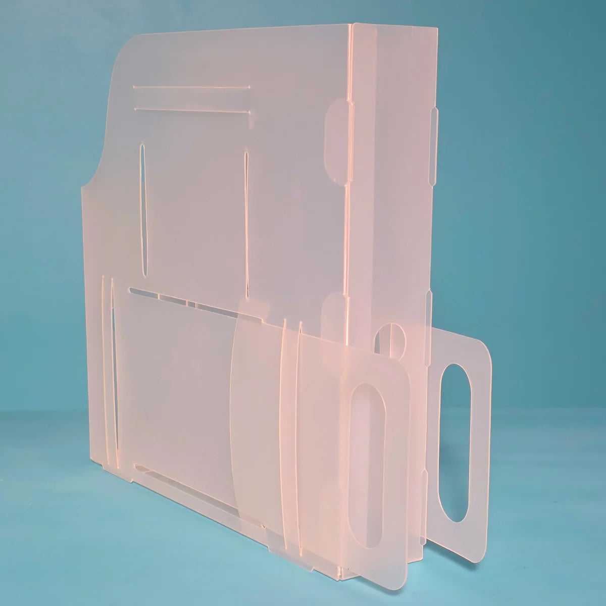 The Organized Option 12x12 Paper Handle-It shown from the side with handle in shelf-pull position for easy retrieval