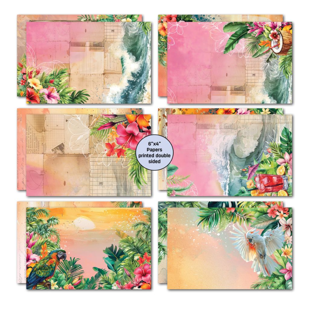 Tropic Excursion pink coastal and tropical bird double-sided card papers