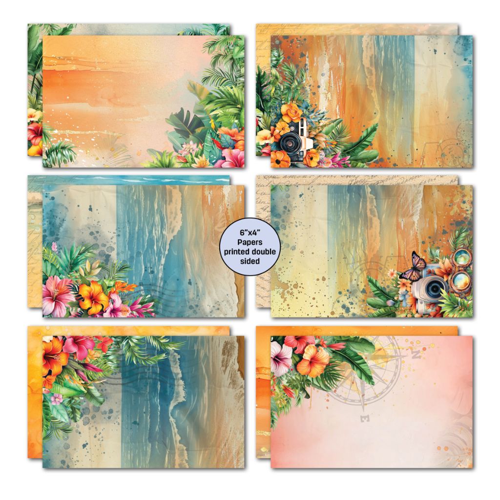 Tropic Excursion tropical floral and coastal double-sided card papers