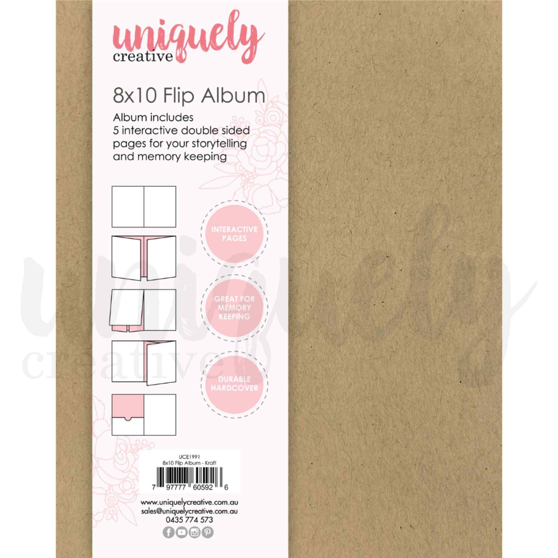 Uniquely Creative 8x10 Flip Album in Kraft showing durable hardcover and interactive double-sided flip pages for scrapbooking and memory keeping