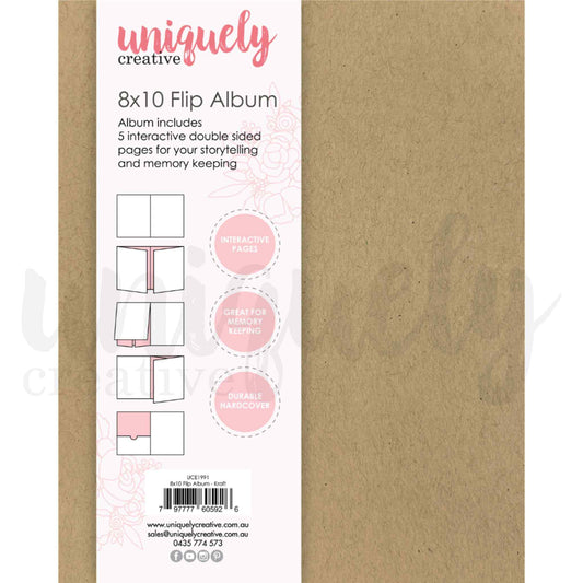 Uniquely Creative 8x10 Flip Album in Kraft showing durable hardcover and interactive double-sided flip pages for scrapbooking and memory keeping