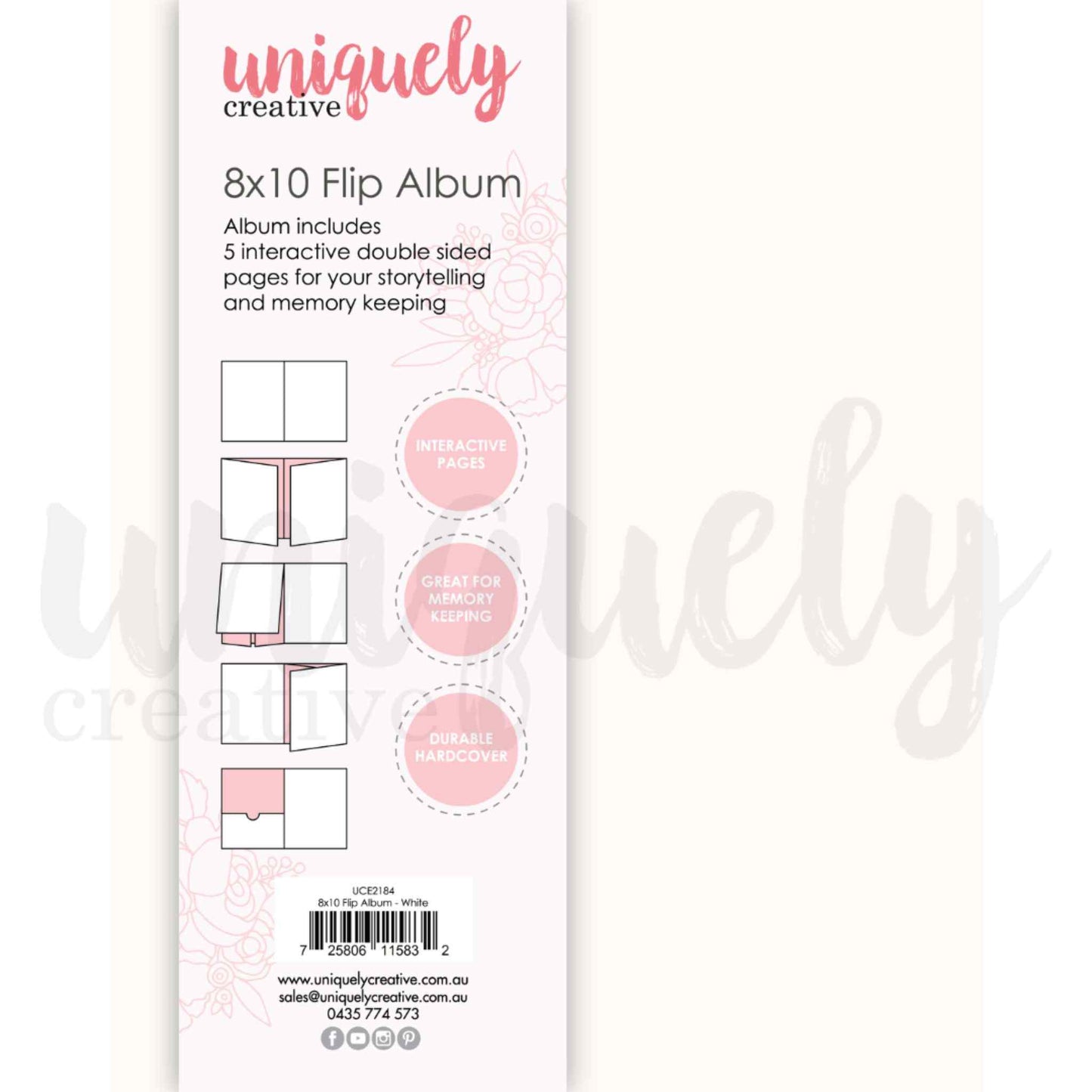 Uniquely Creative 8x10 Flip Album in White showing durable hardcover and interactive double-sided flip pages for scrapbooking and memory keeping