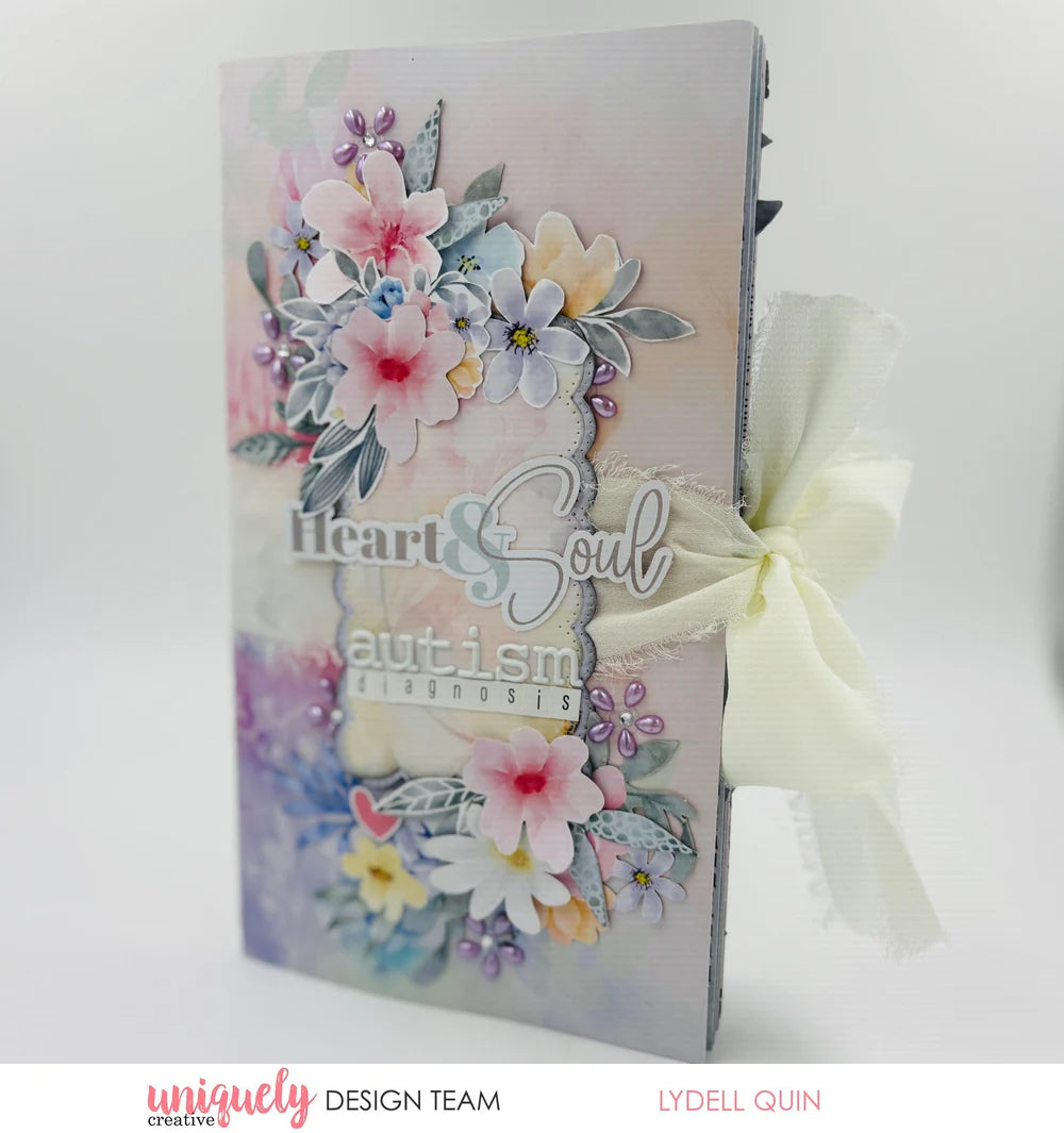 Uniquely Creative Mixed Black and White Alpha Stickers used on a floral folio cover titled "Heart & Soul" by Uniquely Creative designer Lydell Quin 