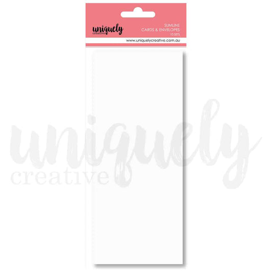 White slimline card blank with matching envelope from Uniquely Creative Cards & Envelopes, shown in its retail packaging.