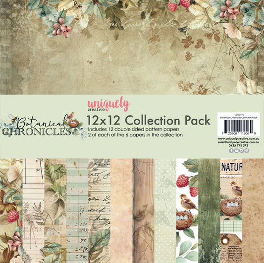 Botanical Chronicles 12x12 collection pack with double-sided vintage botanical papers for creative projects