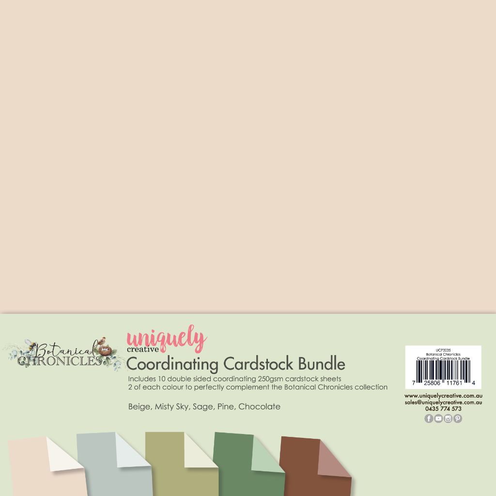 Botanical Chronicles coordinating cardstock bundle with five earthy tones for scrapbooking and paper crafts