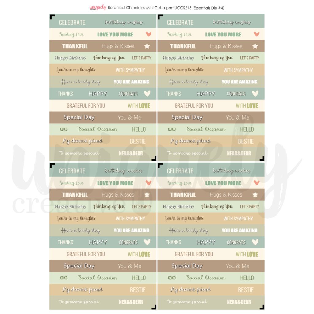 Botanical Chronicles mini cut-apart labels with heartfelt phrases for card making and paper crafting