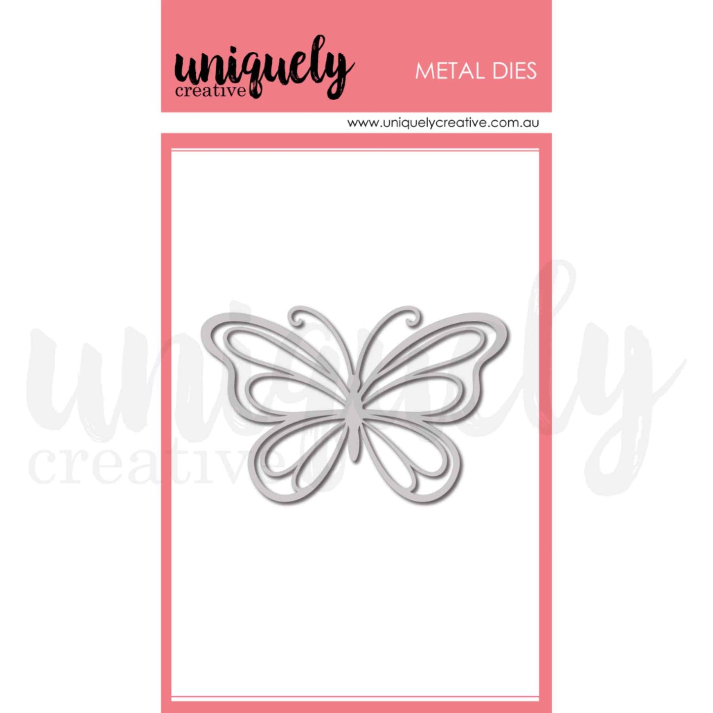 Uniquely Creative Delicate Butterfly Die, a single open-work metal cutting die featuring an elegant filigree butterfly with curved wing detail, approximately 3½" × 2¼"