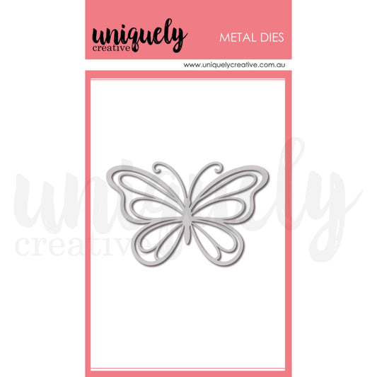 Uniquely Creative Delicate Butterfly Die, a single open-work metal cutting die featuring an elegant filigree butterfly with curved wing detail, approximately 3½" × 2¼"