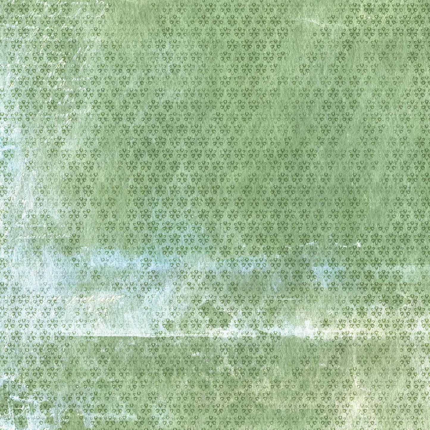 Uniquely Creative Delighted Curiosities Garden Relics 12x12 paper reverse side, featuring a sage green distressed ground with a fine all-over stamped floral motif
