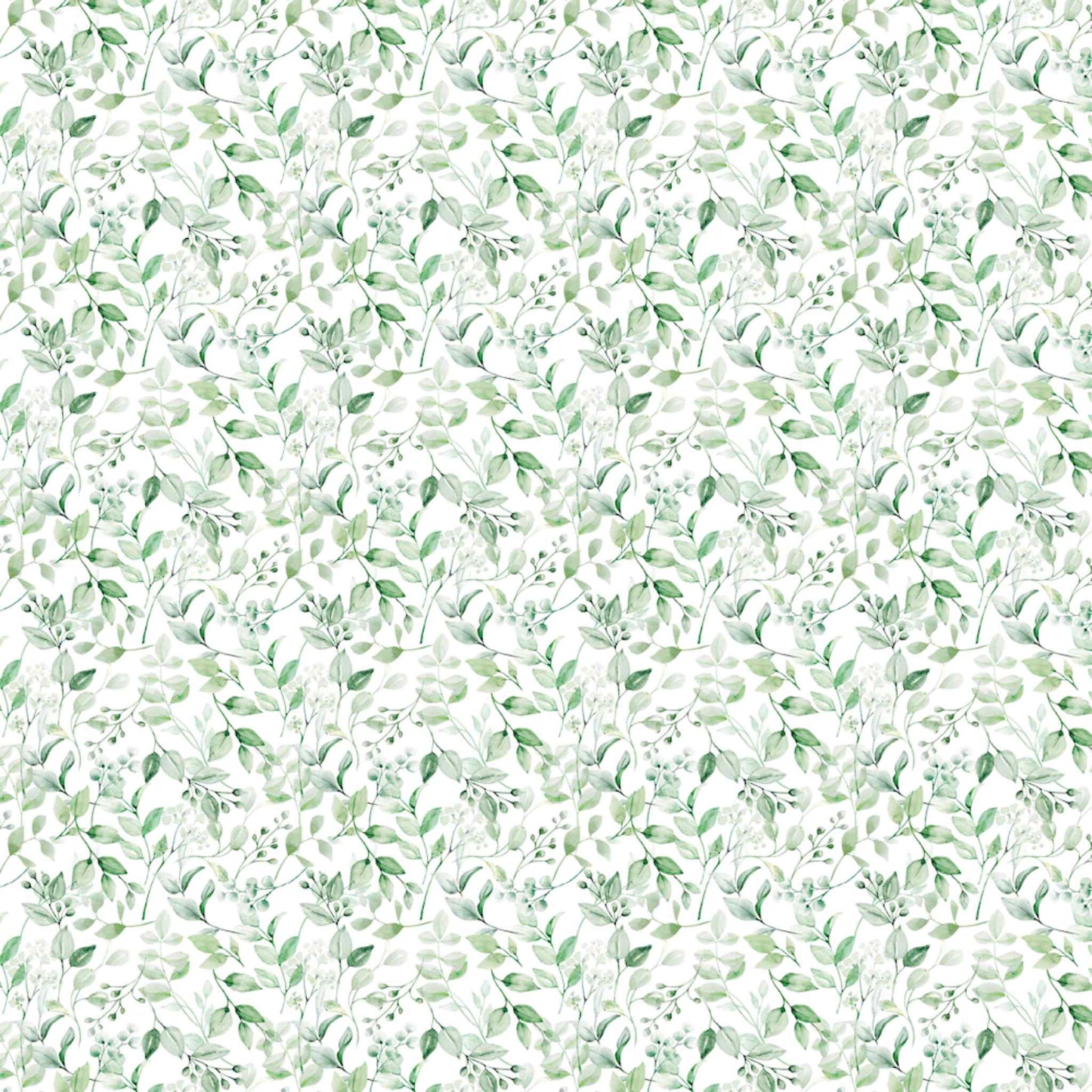 Uniquely Creative Delighted Curiosities The Botanist's Journal 12x12 paper reverse side, featuring an all-over watercolour leaf and berry pattern in soft sage green on a white ground