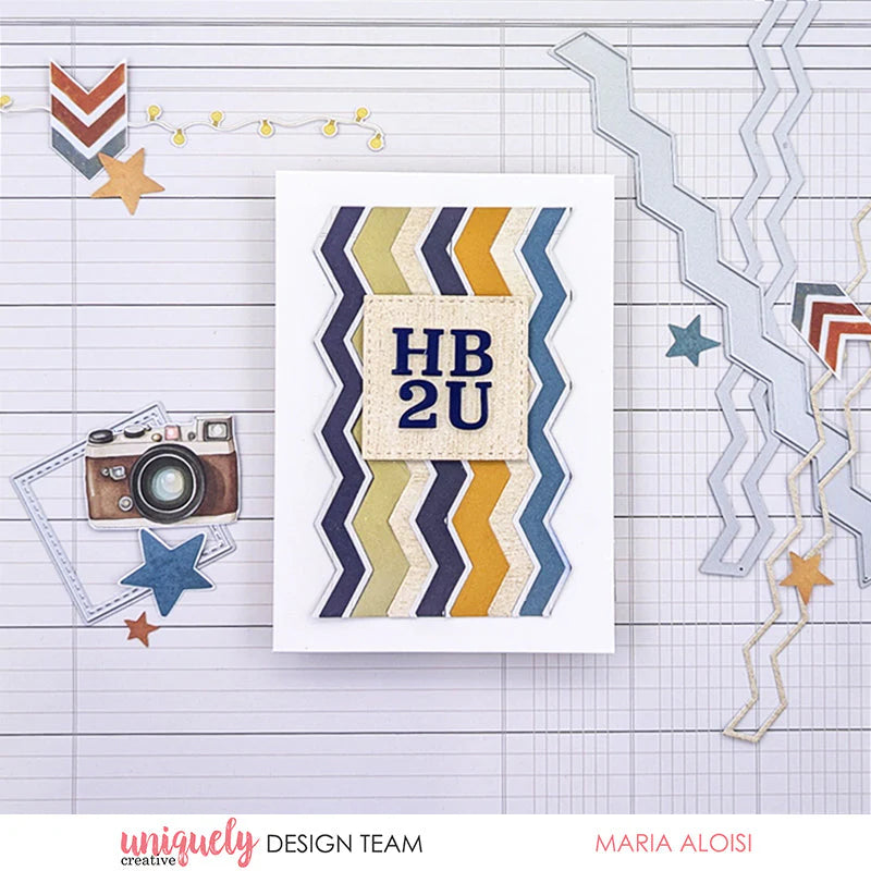Uniquely Creative Navy Dimensional Alpha Stickers spelling "HB 2U" on a birthday card by Uniquely Creative designer Maria Aloisi