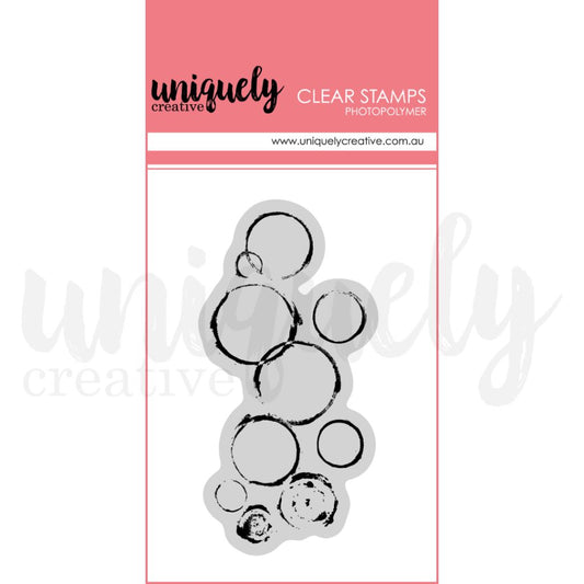 Uniquely Creative Dressed in Daydreams Chaotic Round photopolymer clear stamp featuring overlapping circles in various sizes with organic hand-drawn edges for mixed media backgrounds