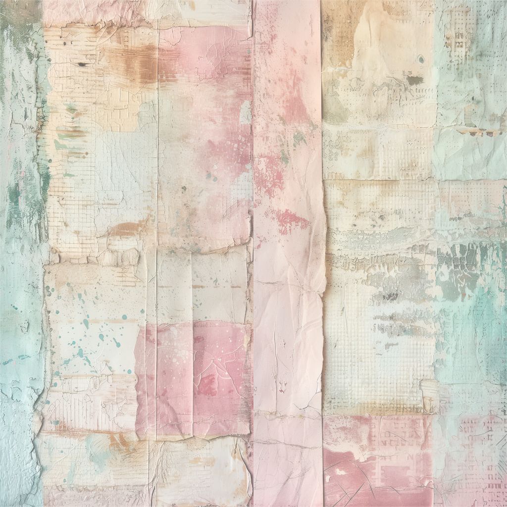 Uniquely Creative Dressed in Daydreams Daydream Hour paper reverse showing soft distressed painted texture in blush pink and aqua with vintage ephemera details