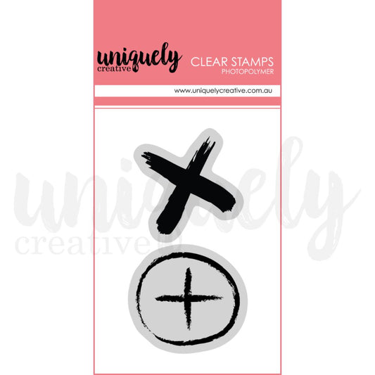 Grunge Markers clear photopolymer stamp set with hand-drawn cross and circled marker designs by Uniquely Creative for mixed media and card making