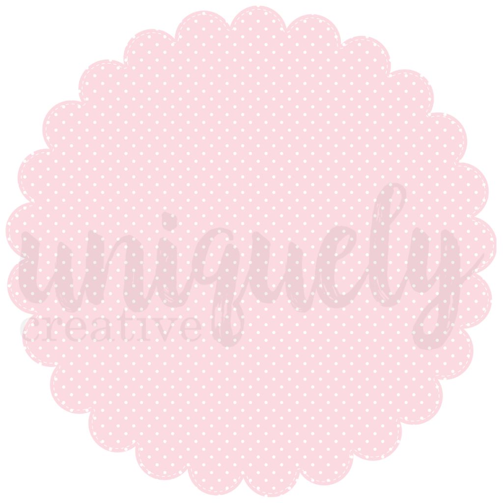 Uniquely Creative Dressed in Daydreams scalloped decorative base layer in soft pink with white polka dots and scalloped edges for 12x12 scrapbook layouts
