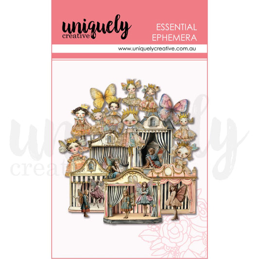 The Paper Theatre ephemera die-cuts featuring whimsical striped theatre stage with fairy children characters and butterflies from Uniquely Creative Dressed in Daydreams collection 