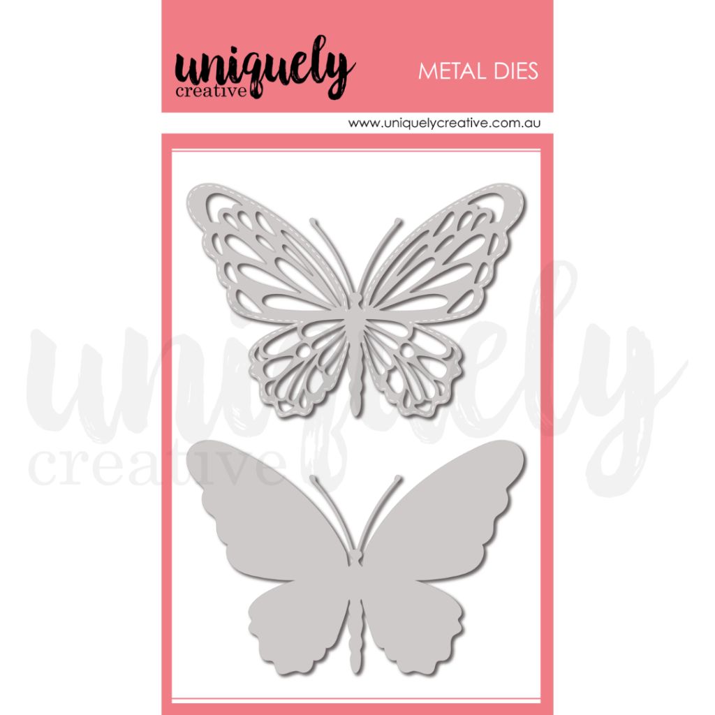 Wings of Grace butterfly metal cutting die set with intricate lace cut-out design and solid silhouette by Uniquely Creative for scrapbooking and card making 