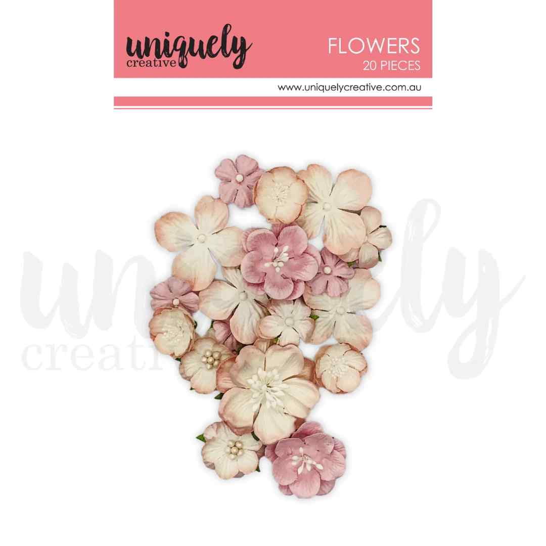 Uniquely Creative Dusty Pink dimensional flower embellishments in muted pink and cream shades, pack of 20