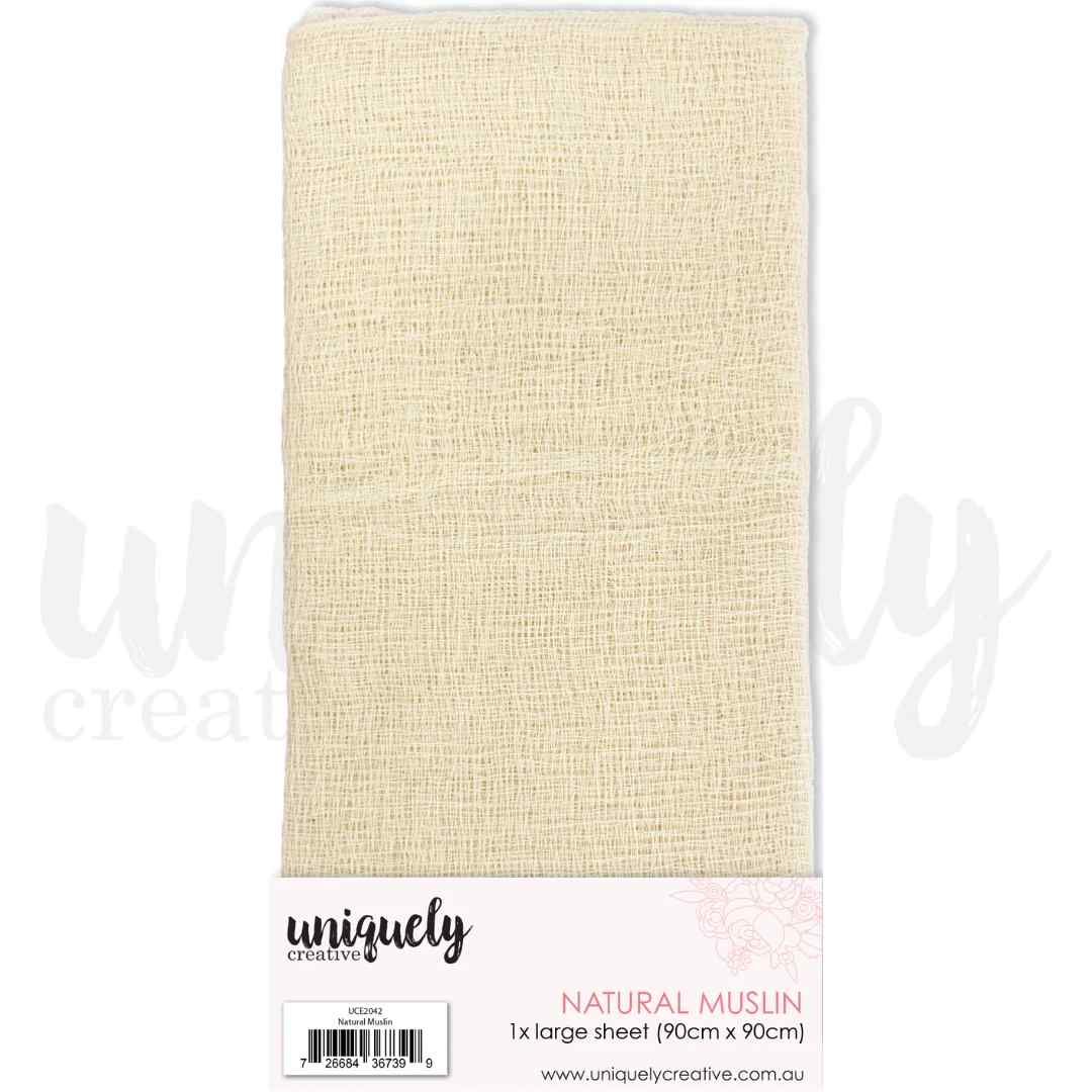 Uniquely Creative natural muslin sheet with a cream open-weave texture, measuring 90cmx90cm