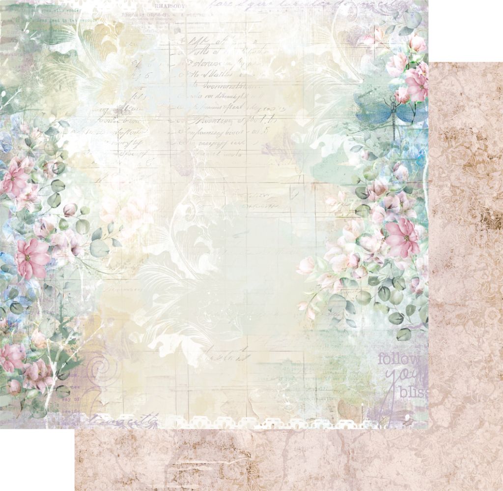 Floral design paper with decorative elements on a textured background
