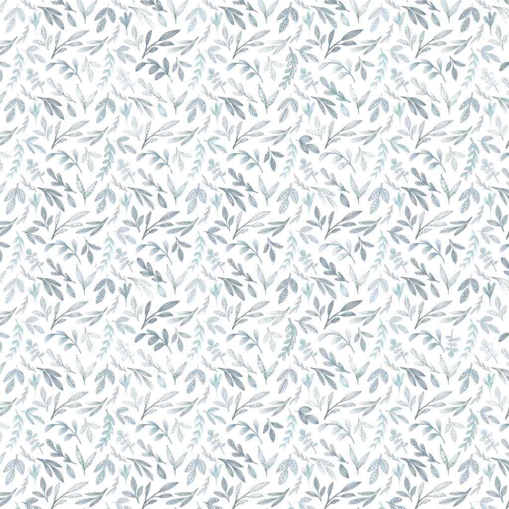Front of Uniquely Creative Heart & Soul Be Kind 12x12 paper with an all-over grey-green leafy pattern on white.