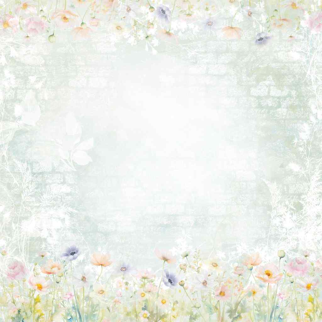 Front of Uniquely Creative Heart & Soul You Are Enough 12x12 paper with a pale green central area framed by delicate meadow flowers.