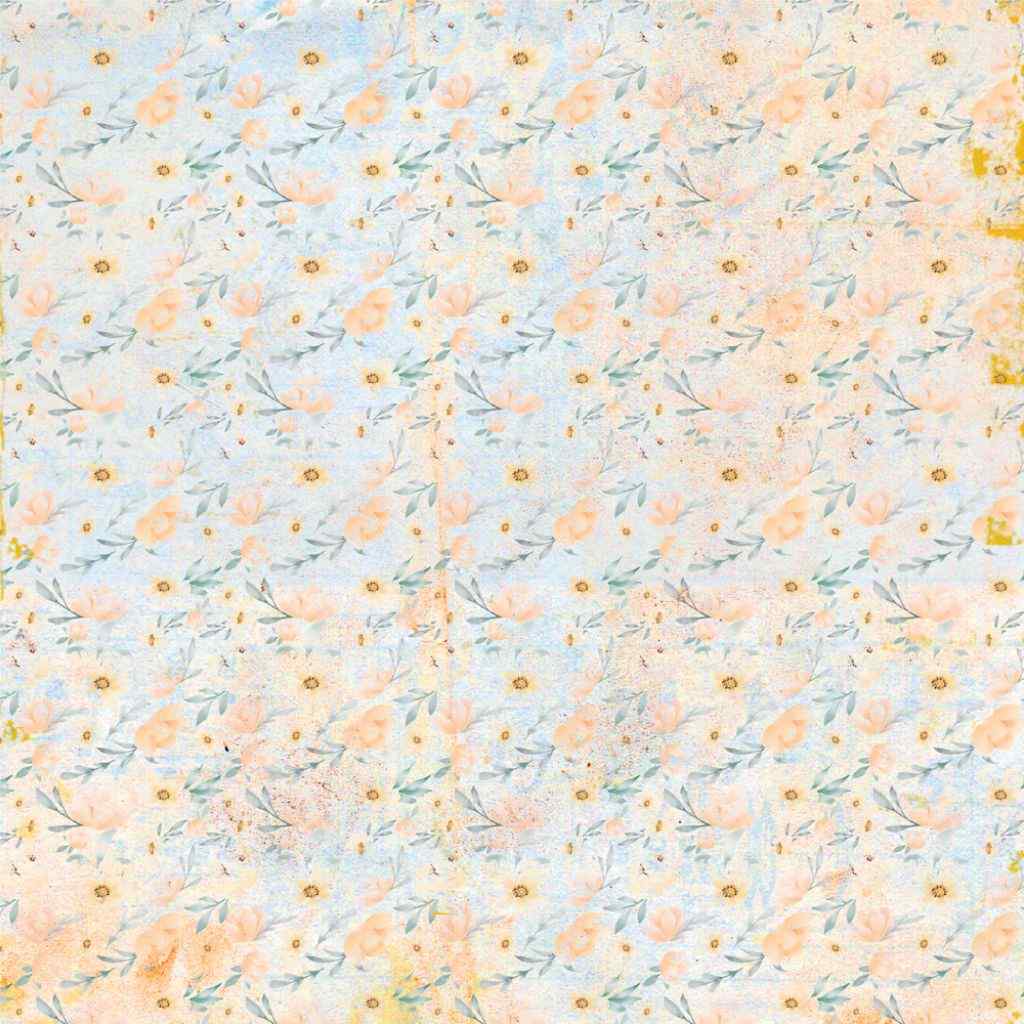 Reverse of Uniquely Creative Heart & Soul You Are Enough 12x12 paper with an all-over pattern of small peach flowers and grey-green leaves on a pale blue and peach background.