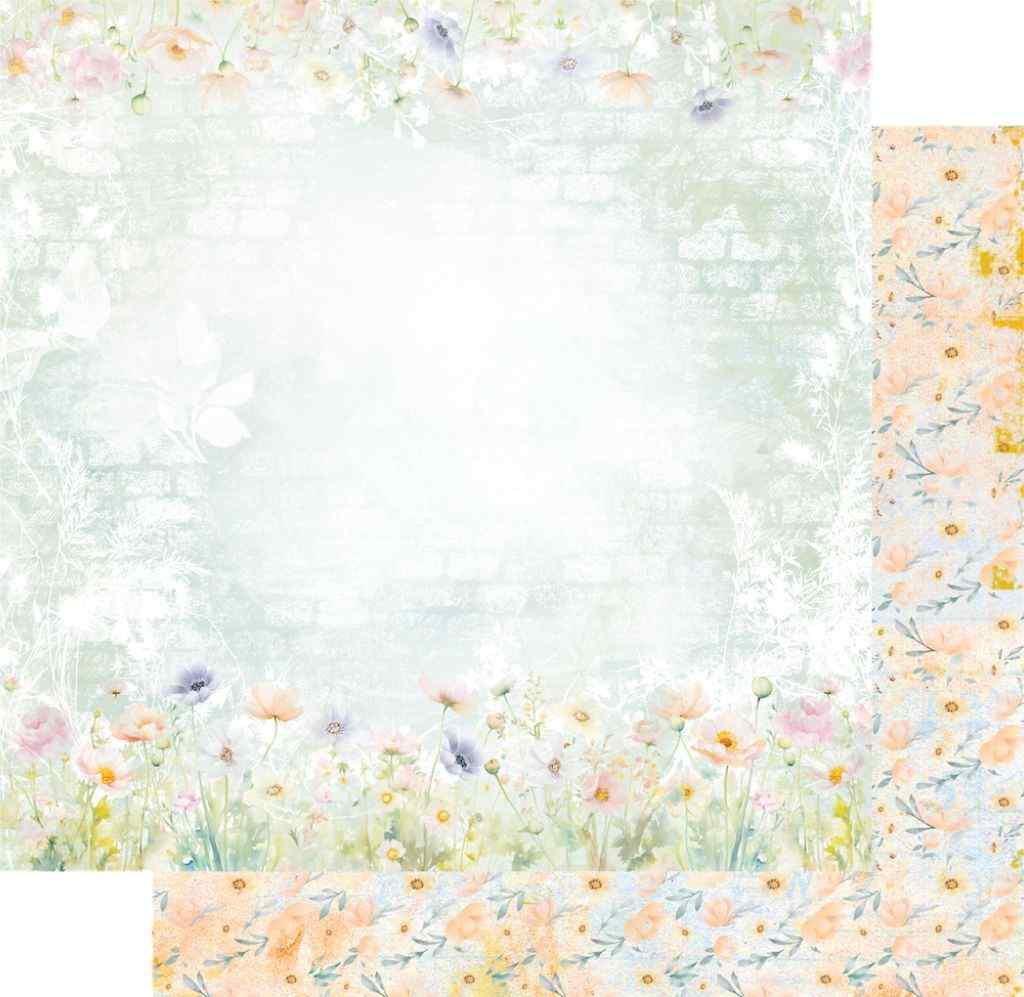 Heart & Soul You Are Enough 12x12 double-sided paper showing a soft meadow floral front and peach floral reverse.