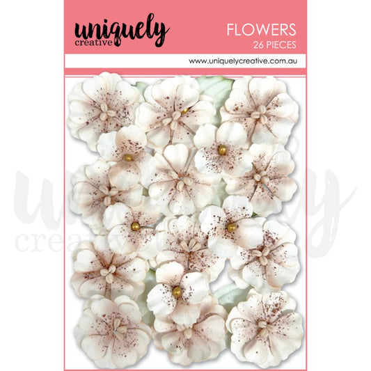 Uniquely Creative pack of 26 paper craft flowers in white and beige tones for DIY decoration