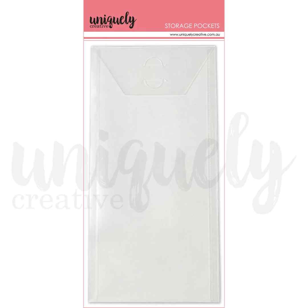 Uniquely Creative large slimline clear storage pockets with top tuck flap closures in a pack of five