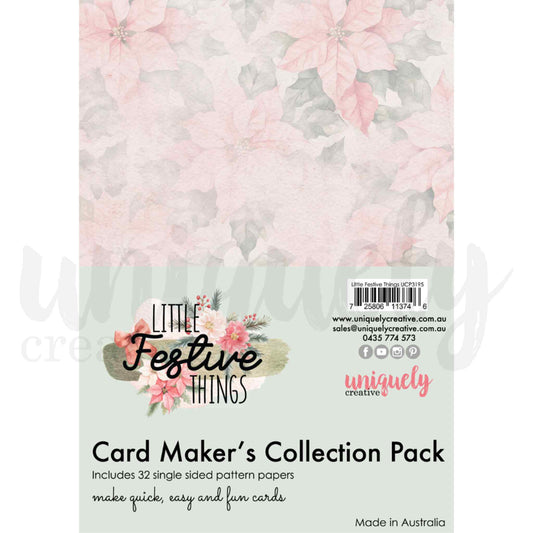 Uniquely Creative Little Festive Things A5 Card Maker's Collection Pack with 32 single-sided pattern papers featuring soft pink poinsettias, made in Australia 