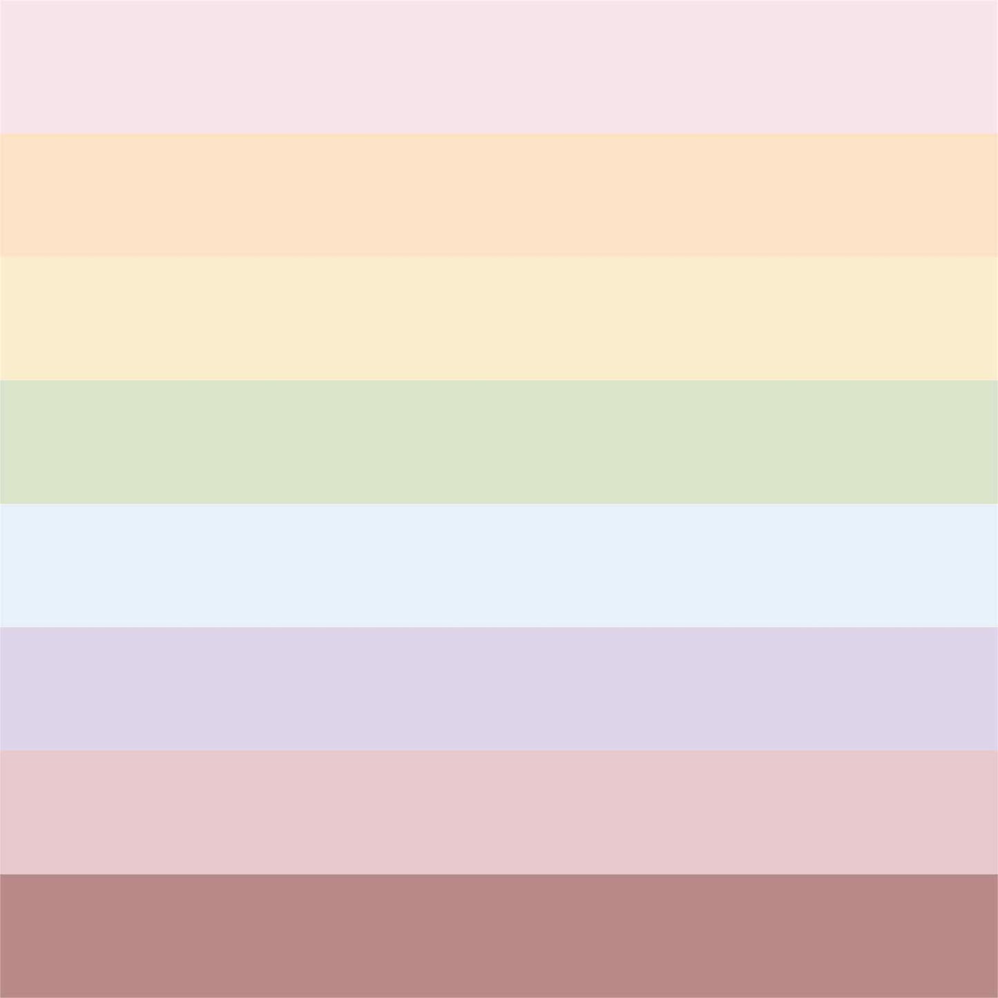 Reverse side of Uniquely Creative Oh So Lovely Oh Lovely 12x12 paper showing soft pastel colour stripes in pink, peach, yellow, sage, blue, lavender and mauve coordinated to match the butterfly colours on the front