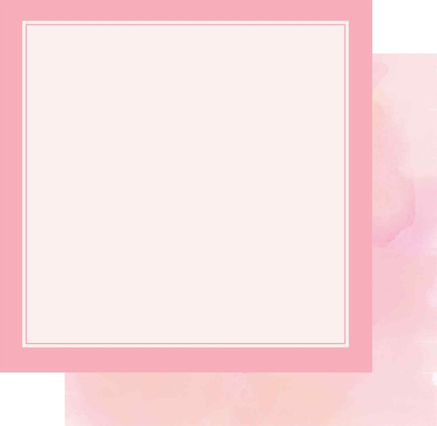 Uniquely Creative Oh So Lovely Oh My Goodness 12x12 paper stack showing pink border frame front and a glimpse of the watercolour wash reverse