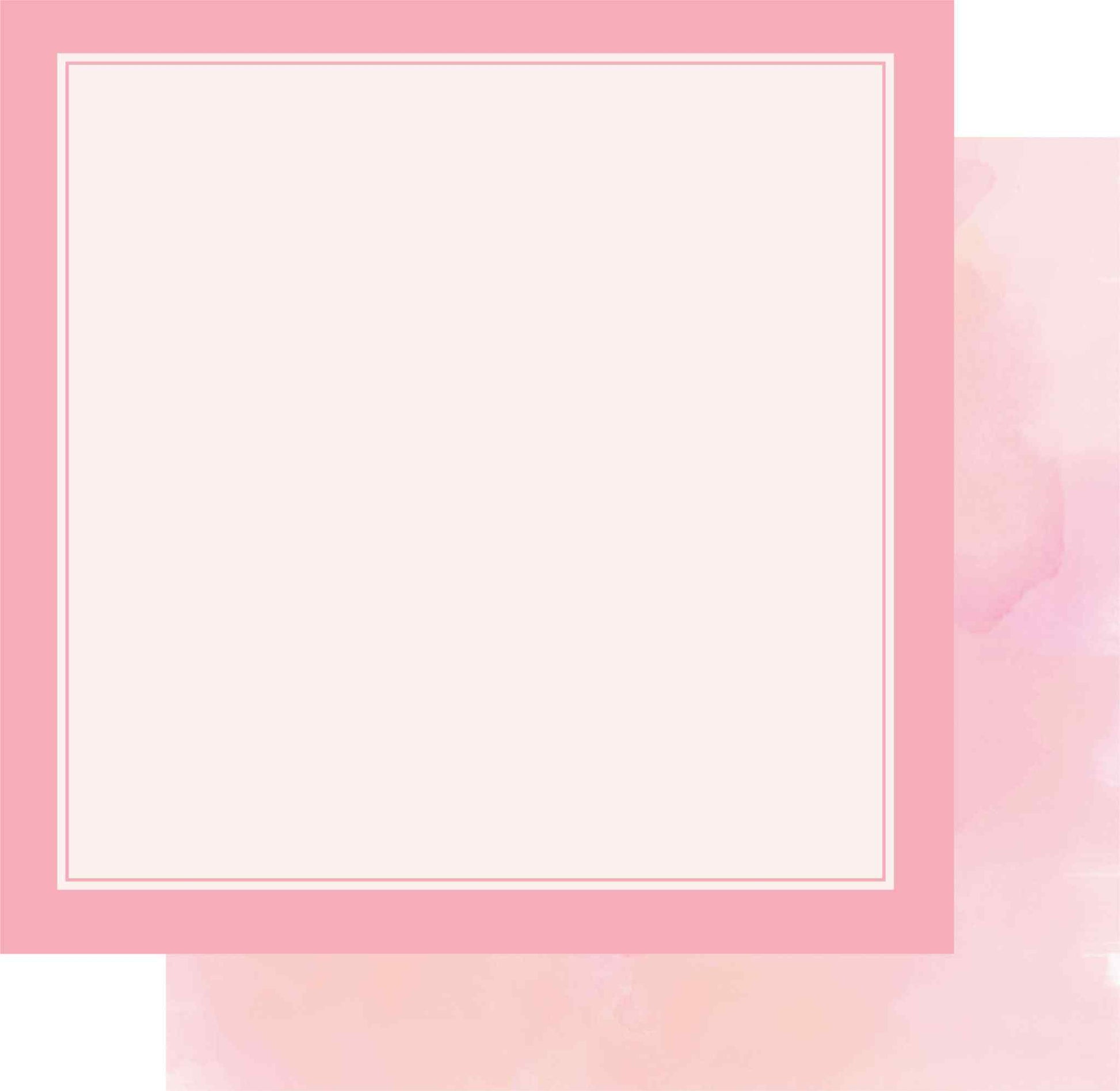 Uniquely Creative Oh So Lovely Oh My Goodness 12x12 paper stack showing pink border frame front and a glimpse of the watercolour wash reverse