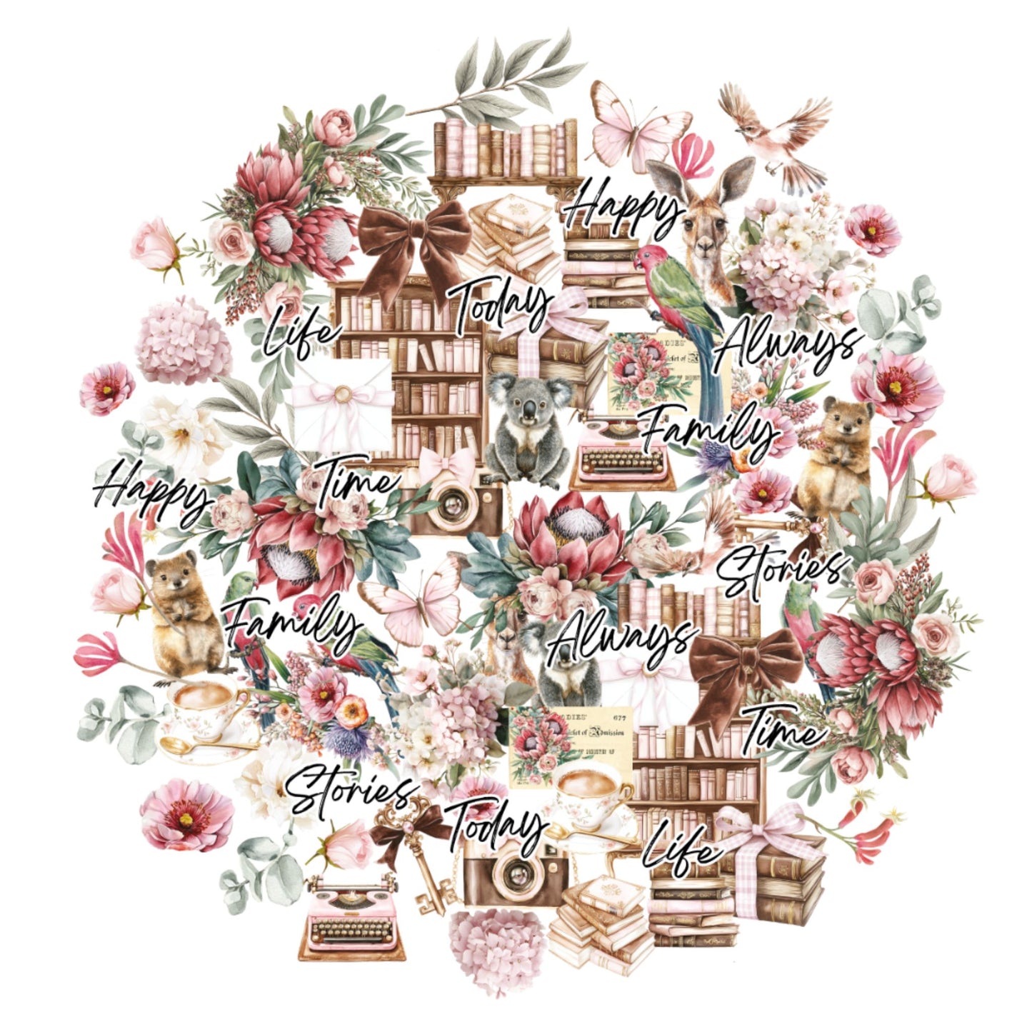 Paperbark Blooms Creative Cuts with koala, kangaroo, protea, vintage typewriter and word title die-cuts by Uniquely Creative