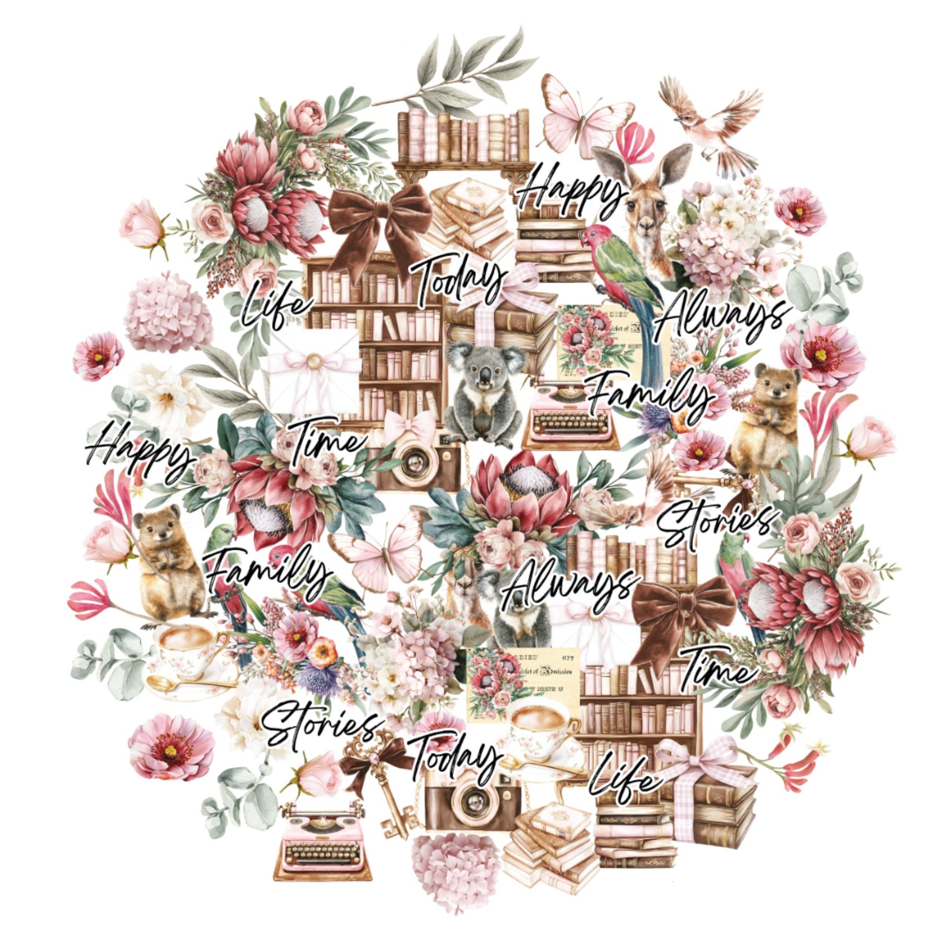 Paperbark Blooms Creative Cuts with koala, kangaroo, protea, vintage typewriter and word title die-cuts by Uniquely Creative