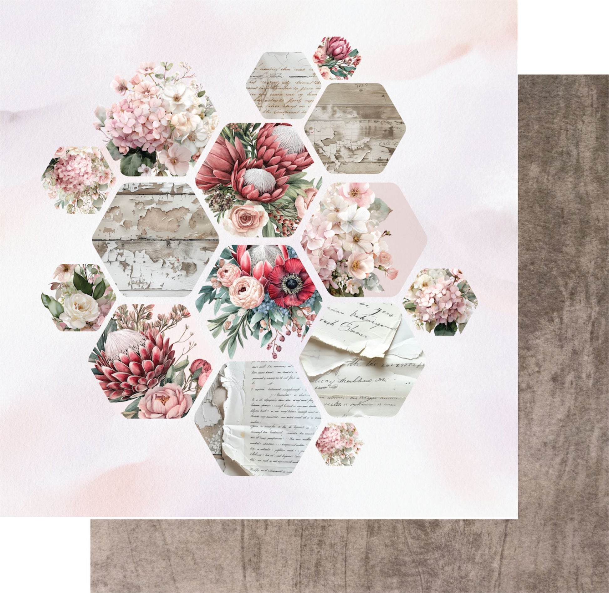 Paperbark Blooms Cut Florals 12x12 paper showing front and reverse by Uniquely Creative