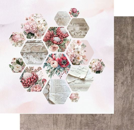 Paperbark Blooms Cut Florals 12x12 paper showing front and reverse by Uniquely Creative