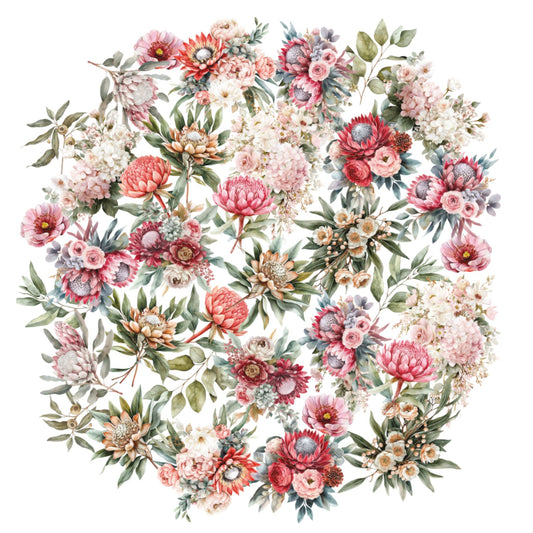 Paperbark Blooms Floral Creative Cuts with protea, peony and native floral clusters by Uniquely Creative