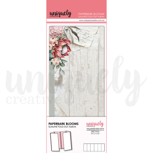Paperbark Blooms Slimline Fold-Out Album with protea and eucalyptus cover design by Uniquely Creative
