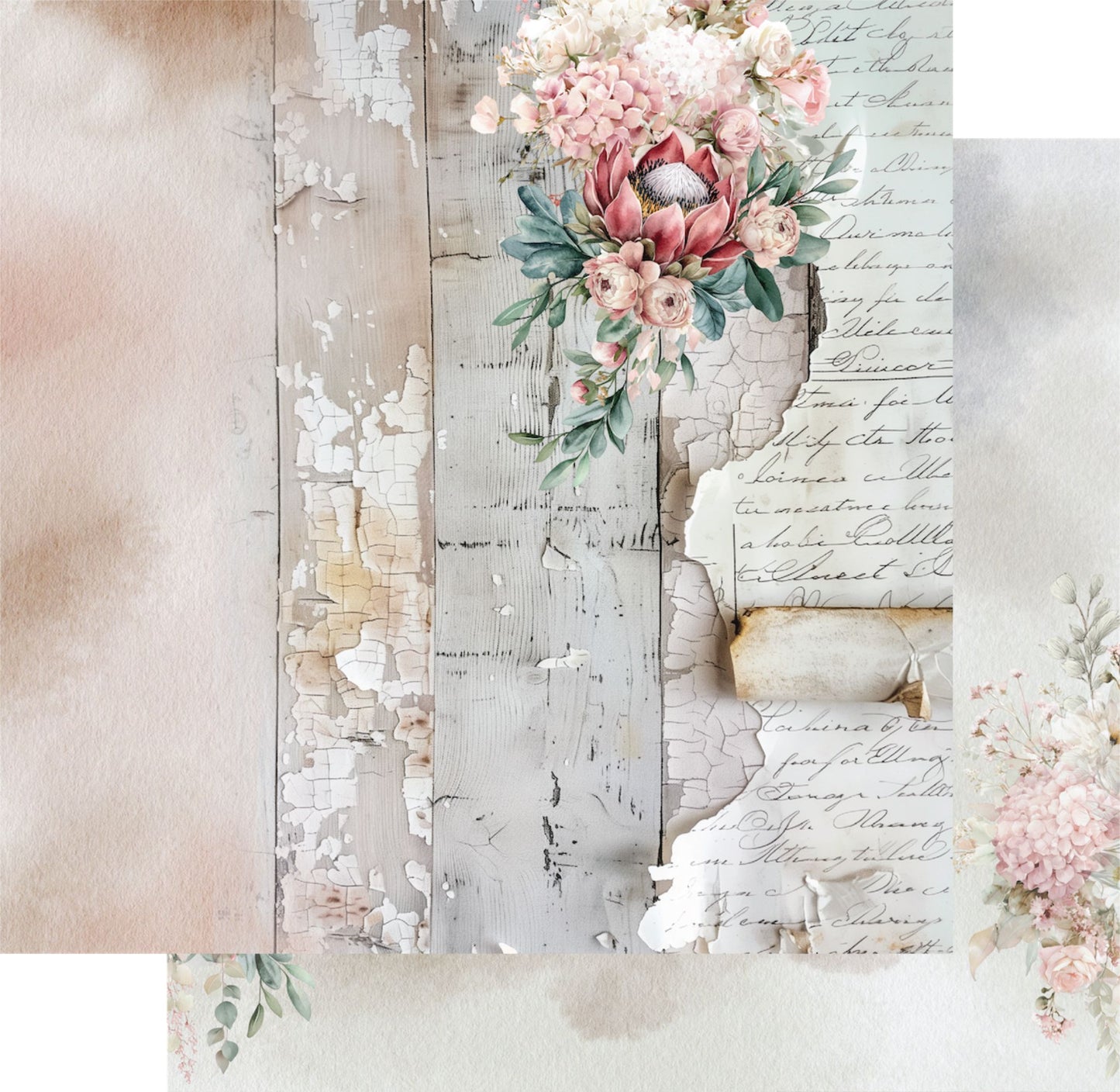 Paperbark Blooms Written Home 12x12 paper showing front and reverse by Uniquely Creative
