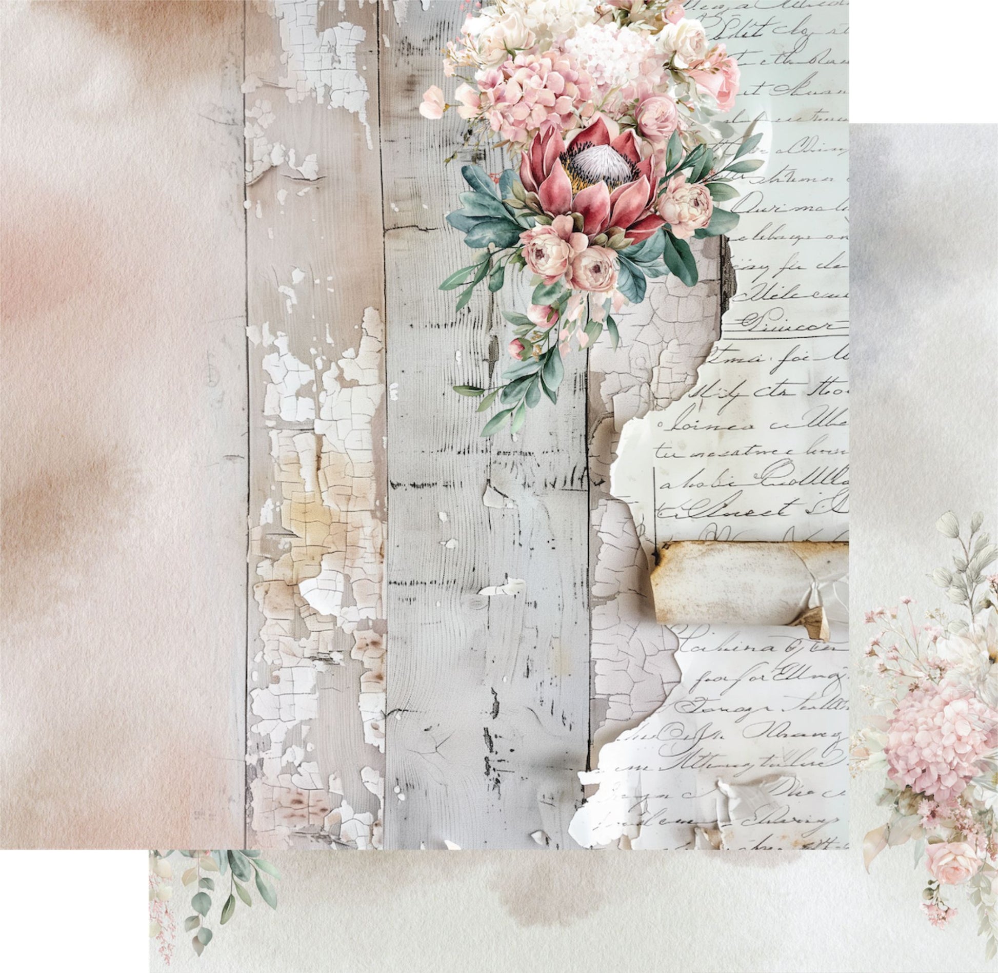 Paperbark Blooms Written Home 12x12 paper showing front and reverse by Uniquely Creative