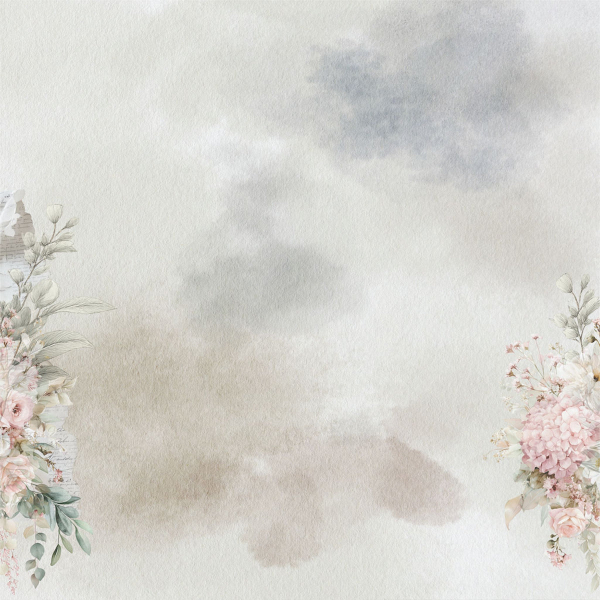 Paperbark Blooms Written Home 12x12 paper reverse with soft cream and grey watercolour and floral clusters by Uniquely Creative