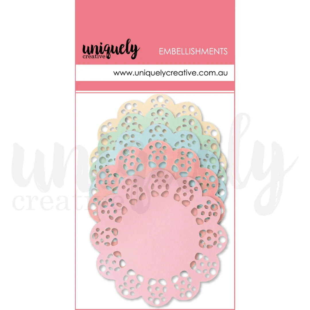 Uniquely Creative Pastel Doilies pack containing 50 decorative paper doilies in five pastel colours